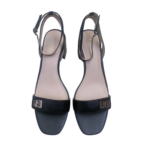 Essex Lane Black Leather Buckle Heels Strappy Ankle Tie Sandals Size 9 - Picture 1 of 12